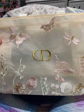Dior Beauty Luxury Embroidered Butterfly Tote Bag in Pale Pink and Gold
